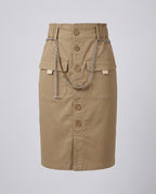 Women's High Waisted Cargo Skirt with Button Front and Chain Detail