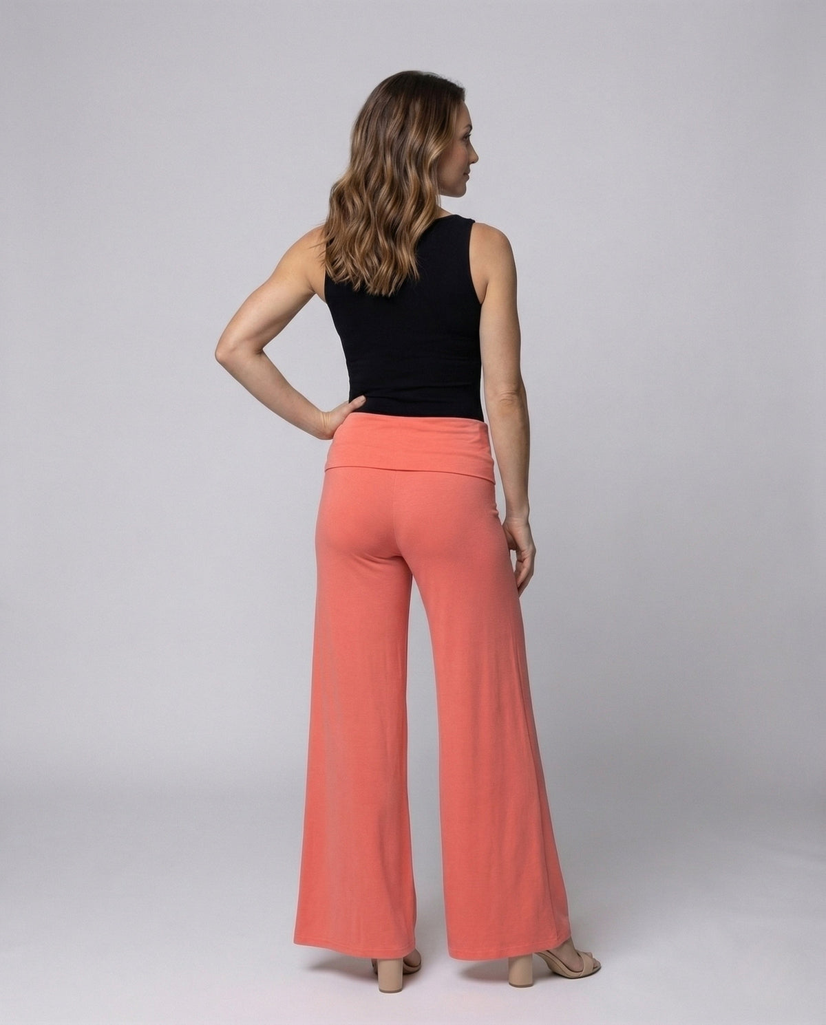Women's High Waisted Palazzo Trousers with Fold Over Waistband