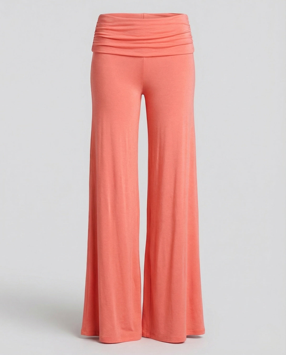 Women's High Waisted Palazzo Trousers with Fold Over Waistband