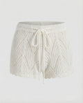 Women's Openwork Knit Beach Shorts with Drawstring Waist and Scalloped Hems