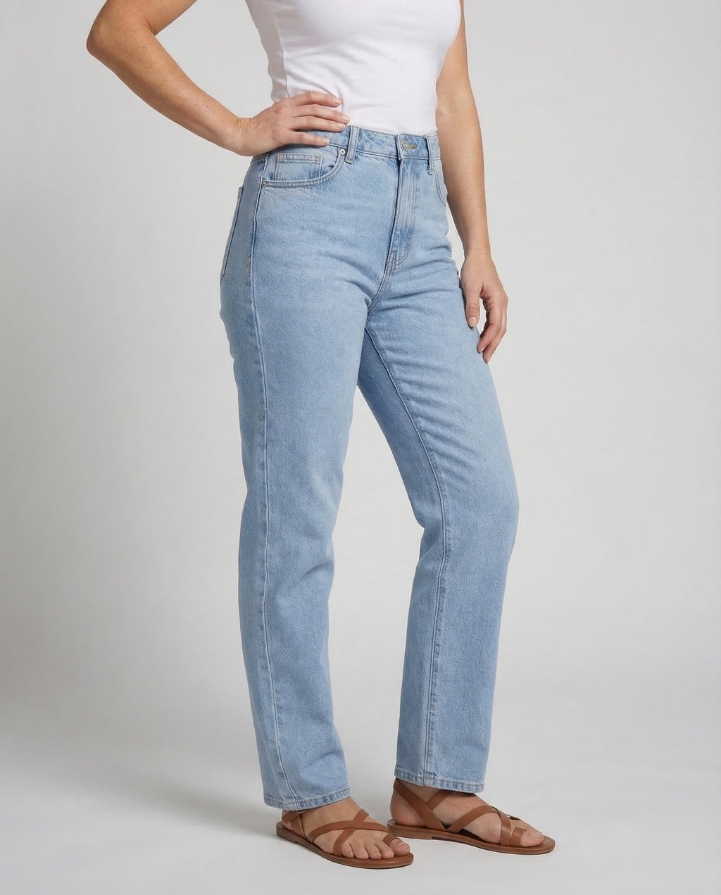 Women's High Waisted Straight Leg Jeans with Classic Pocket Details