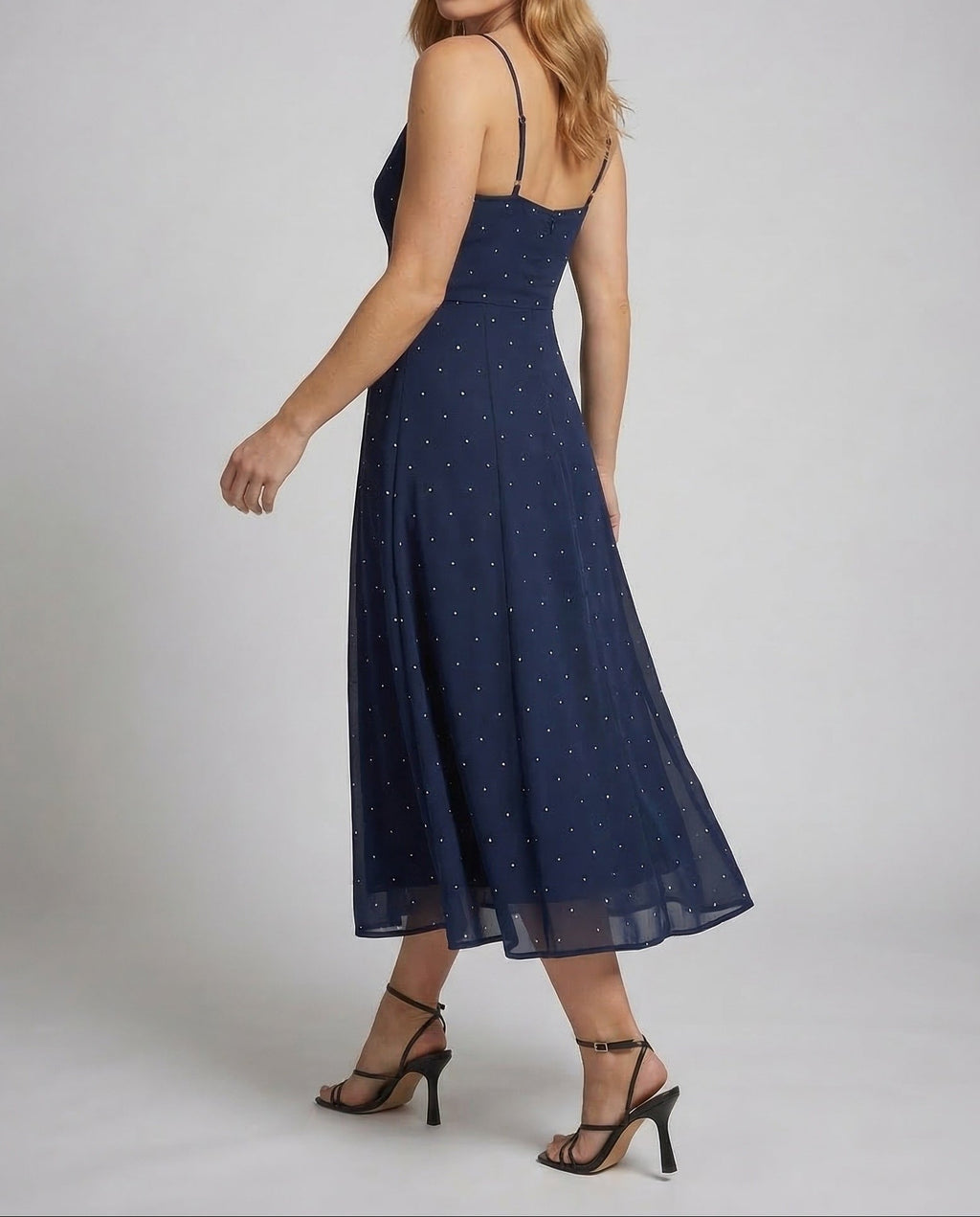 Women's Printed Midi Dress with V-Neck and Spaghetti Straps