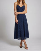 Women's Printed Midi Dress with V-Neck and Spaghetti Straps