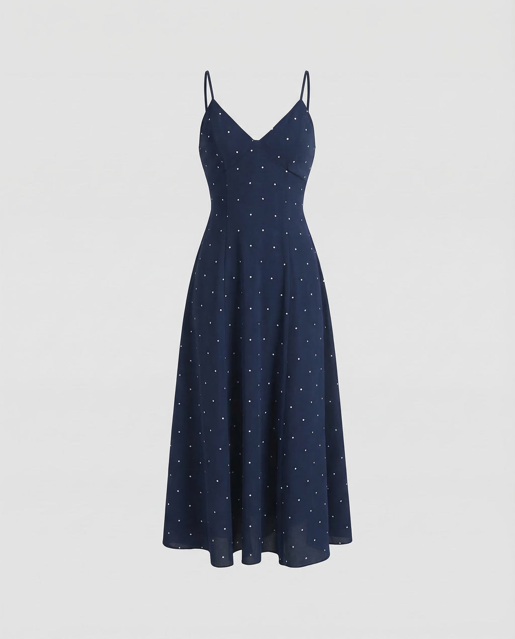 Women's Printed Midi Dress with V-Neck and Spaghetti Straps