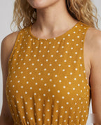 Women's Printed Sleeveless Maxi Dress with Gathered Waist and Tiered Skirt