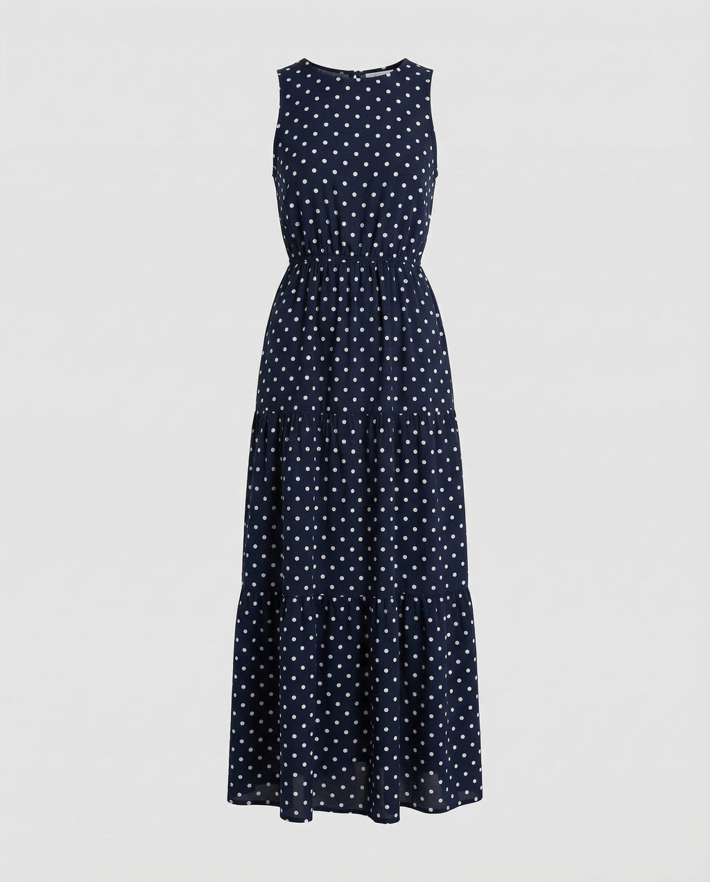 Women's Printed Sleeveless Maxi Dress with Gathered Waist and Tiered Skirt