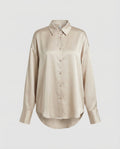 Women's Oversized Satin Blouse with Long Sleeves and Curved Hem