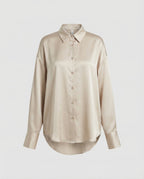 Women's Oversized Satin Blouse with Long Sleeves and Curved Hem