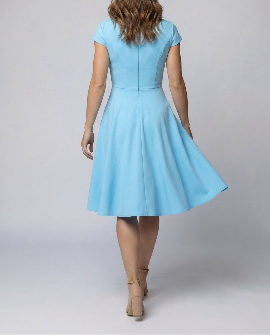 Women's Fit and Flare Dress with V-Neck and Tie Waist