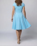 Women's Fit and Flare Dress with V-Neck and Tie Waist