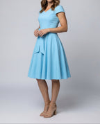 Women's Fit and Flare Dress with V-Neck and Tie Waist