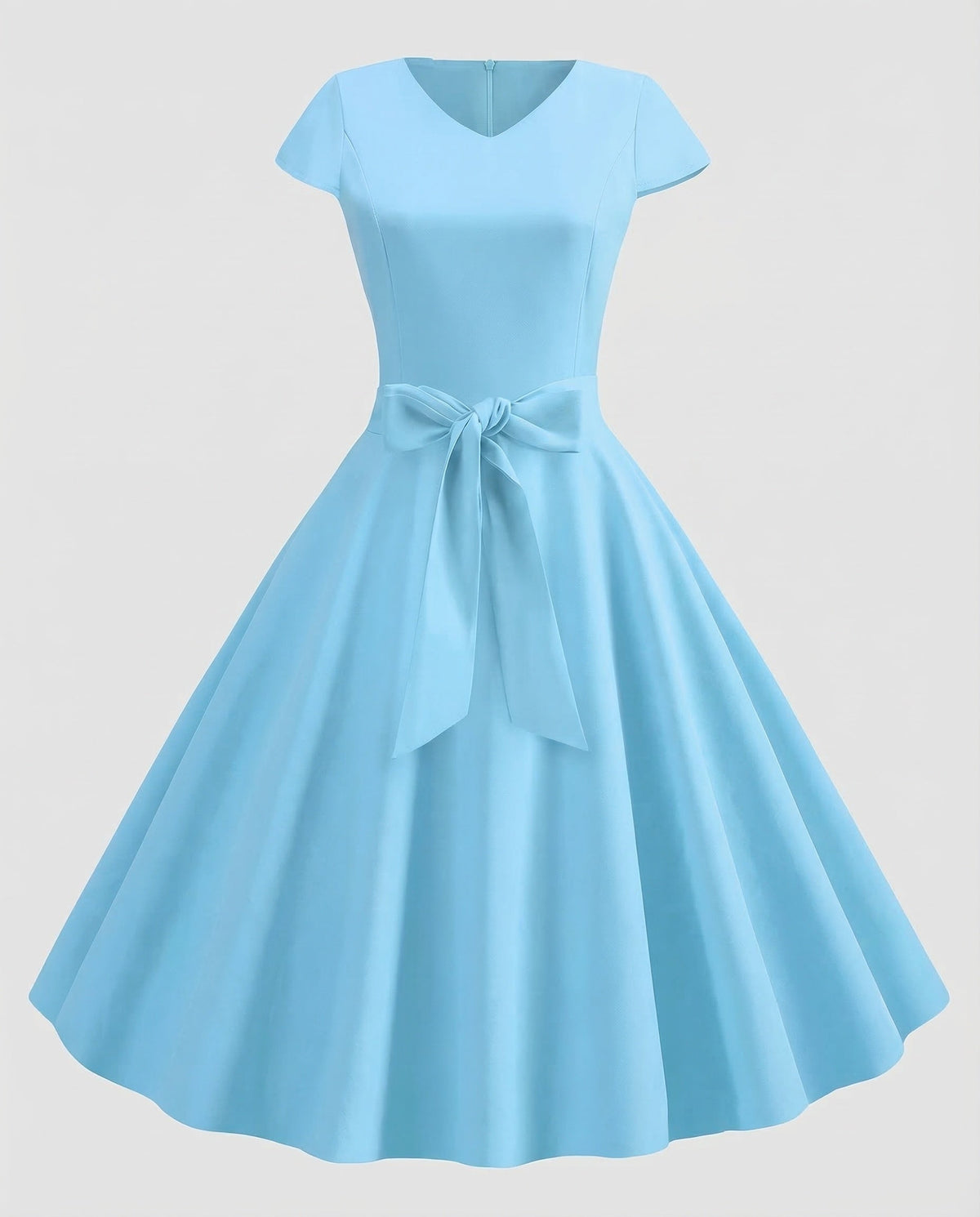 Women's Fit and Flare Dress with V-Neck and Tie Waist