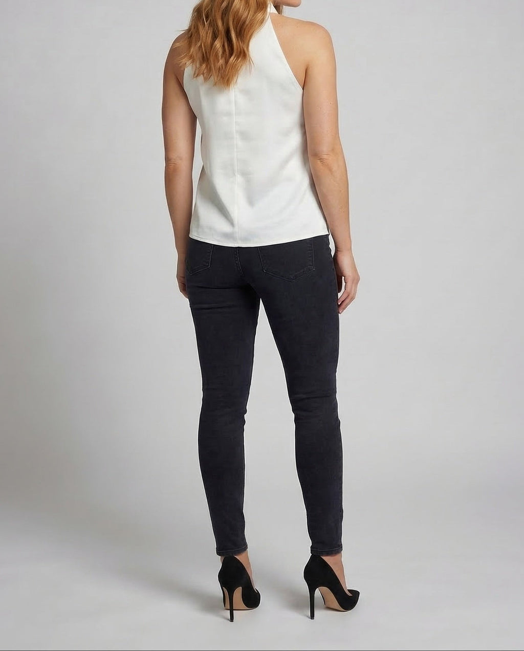 Women's Halterneck Blouse with Keyhole Detail and Draped High Neck