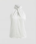 Women's Halterneck Blouse with Keyhole Detail and Draped High Neck