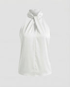 Women's Halterneck Blouse with Keyhole Detail and Draped High Neck