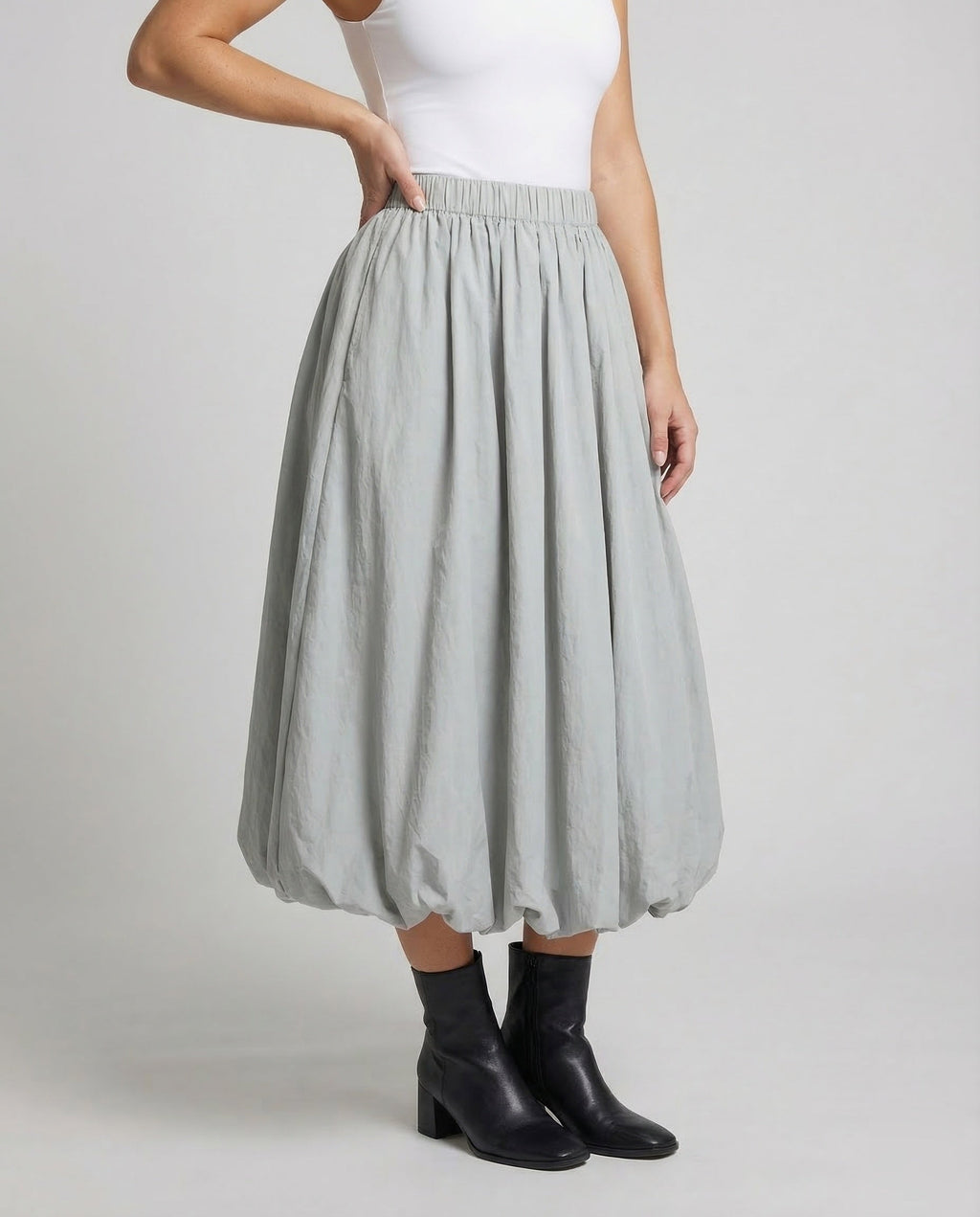 Women's Balloon Midi Skirt with Elasticated Waist and Gathered Bubble Hem
