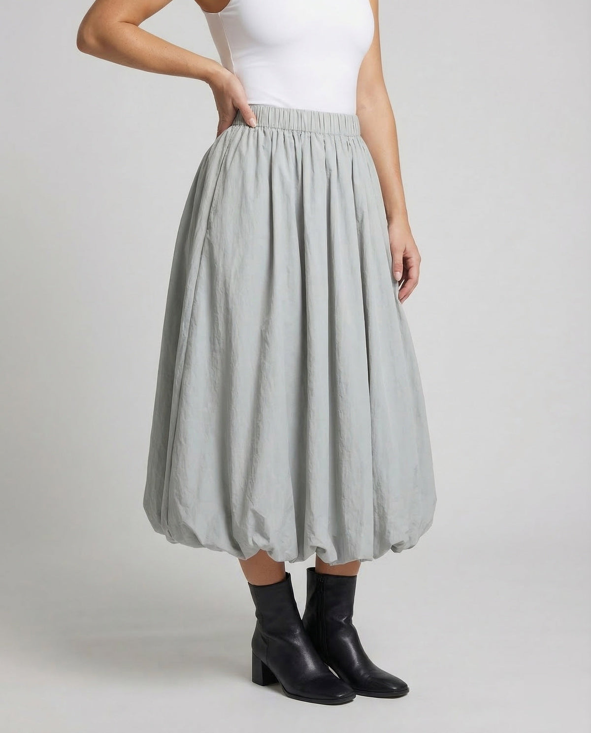 Women's Balloon Midi Skirt with Elasticated Waist and Gathered Bubble Hem