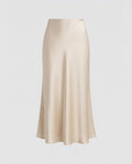Women's Satin-Look Midi Skirt with High Waist and Gently Flared Hem