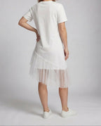 Women's Printed T-Shirt Dress with Asymmetric Tiered Tulle Hem