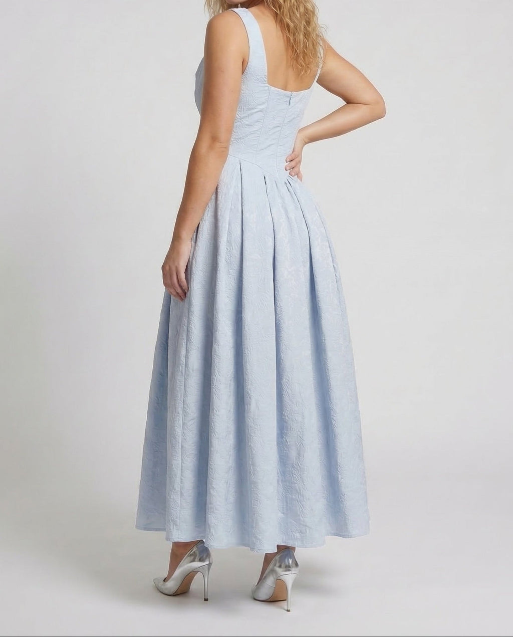 Women's Jacquard Maxi Dress with Draped Cowl Neck and Basque Waist