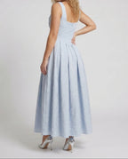 Women's Jacquard Maxi Dress with Draped Cowl Neck and Basque Waist