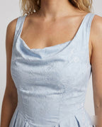 Women's Jacquard Maxi Dress with Draped Cowl Neck and Basque Waist