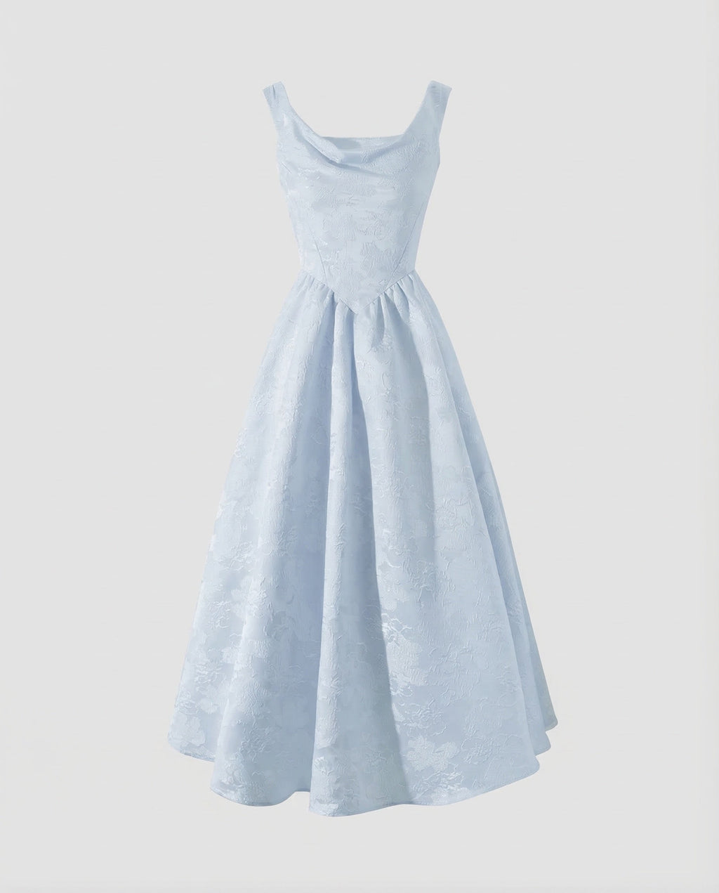 Women's Jacquard Maxi Dress with Draped Cowl Neck and Basque Waist