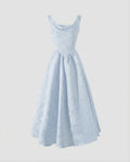 Women's Jacquard Maxi Dress with Draped Cowl Neck and Basque Waist
