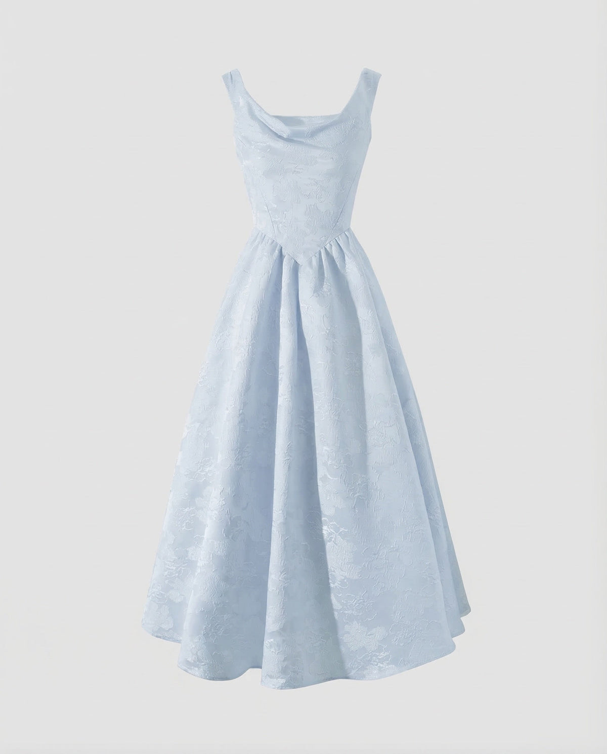 Women's Jacquard Maxi Dress with Draped Cowl Neck and Basque Waist