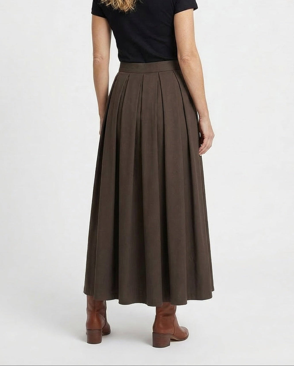 Women's High Waisted Pleated Maxi Skirt – Flowing A Line Long Skirt