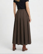 Women's High Waisted Pleated Maxi Skirt – Flowing A Line Long Skirt