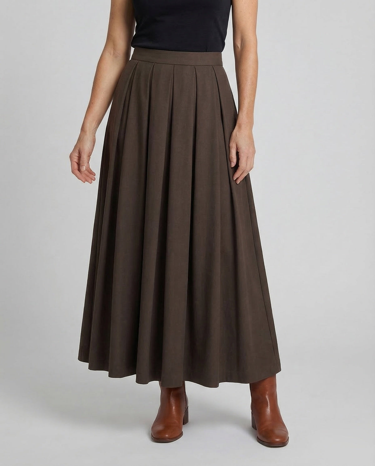 Women's High Waisted Pleated Maxi Skirt – Flowing A Line Long Skirt