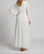 Women's Chiffon Maxi Dress with Ruffle Neck and Button Front