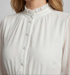 Women's Chiffon Maxi Dress with Ruffle Neck and Button Front