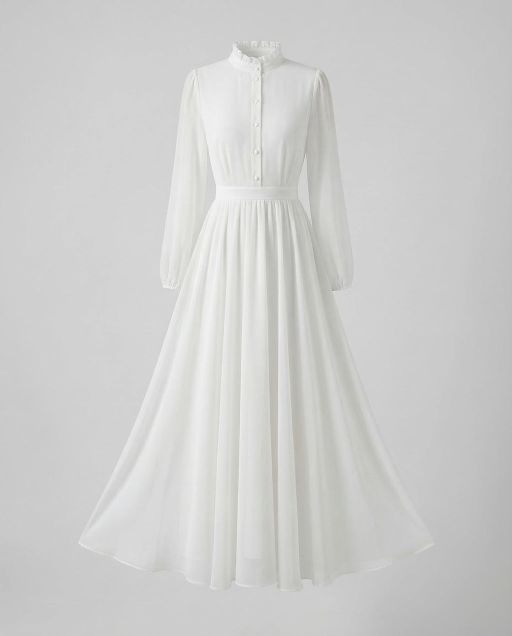 Women's Chiffon Maxi Dress with Ruffle Neck and Button Front