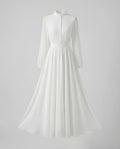 Women's Chiffon Maxi Dress with Ruffle Neck and Button Front