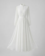 Women's Chiffon Maxi Dress with Ruffle Neck and Button Front