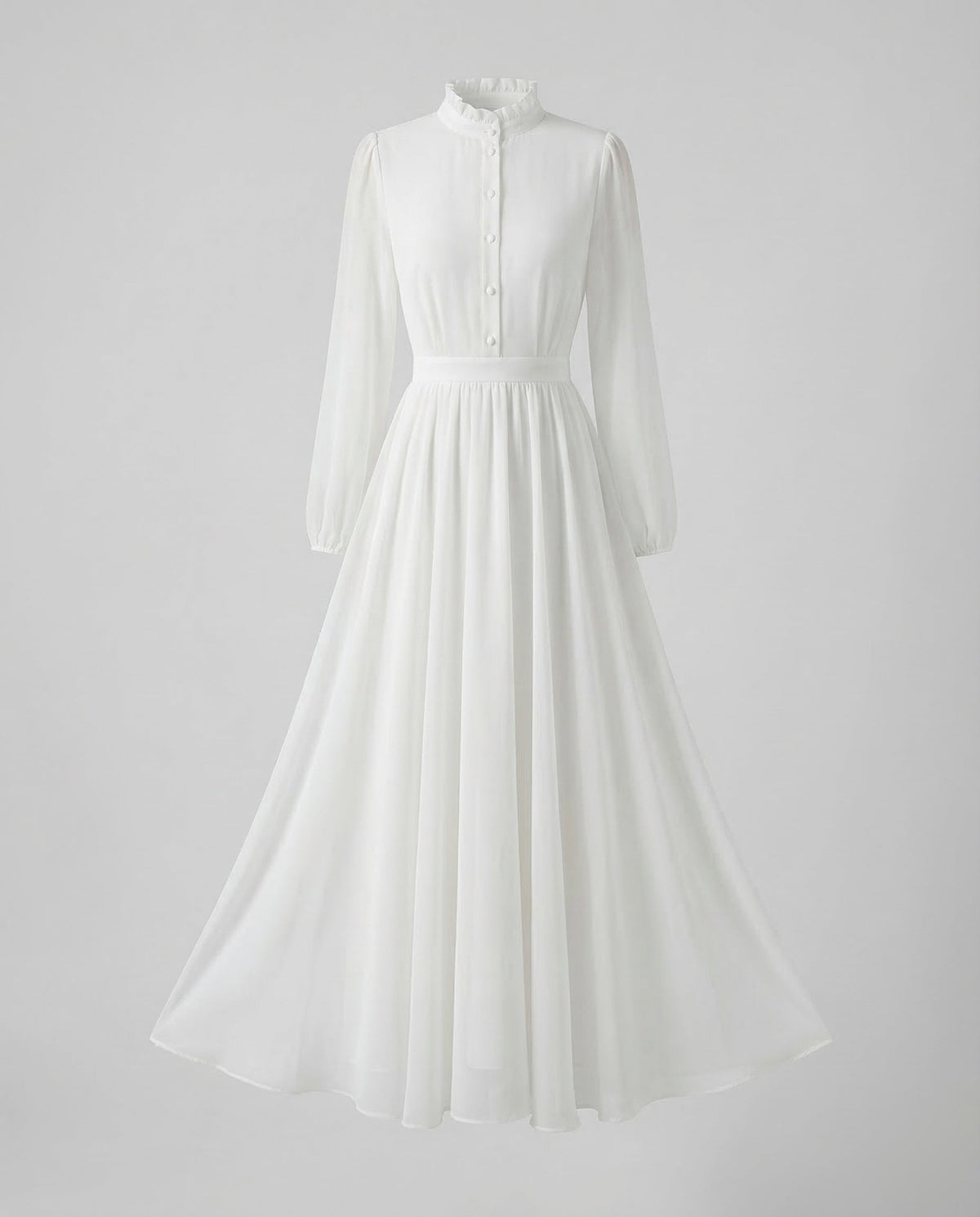 Women's Chiffon Maxi Dress with Ruffle Neck and Button Front