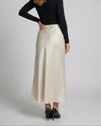Women's Satin Maxi Skirt with Curved Panel Detailing