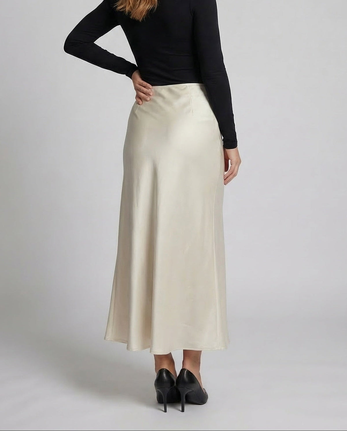 Women's Satin Maxi Skirt with Curved Panel Detailing