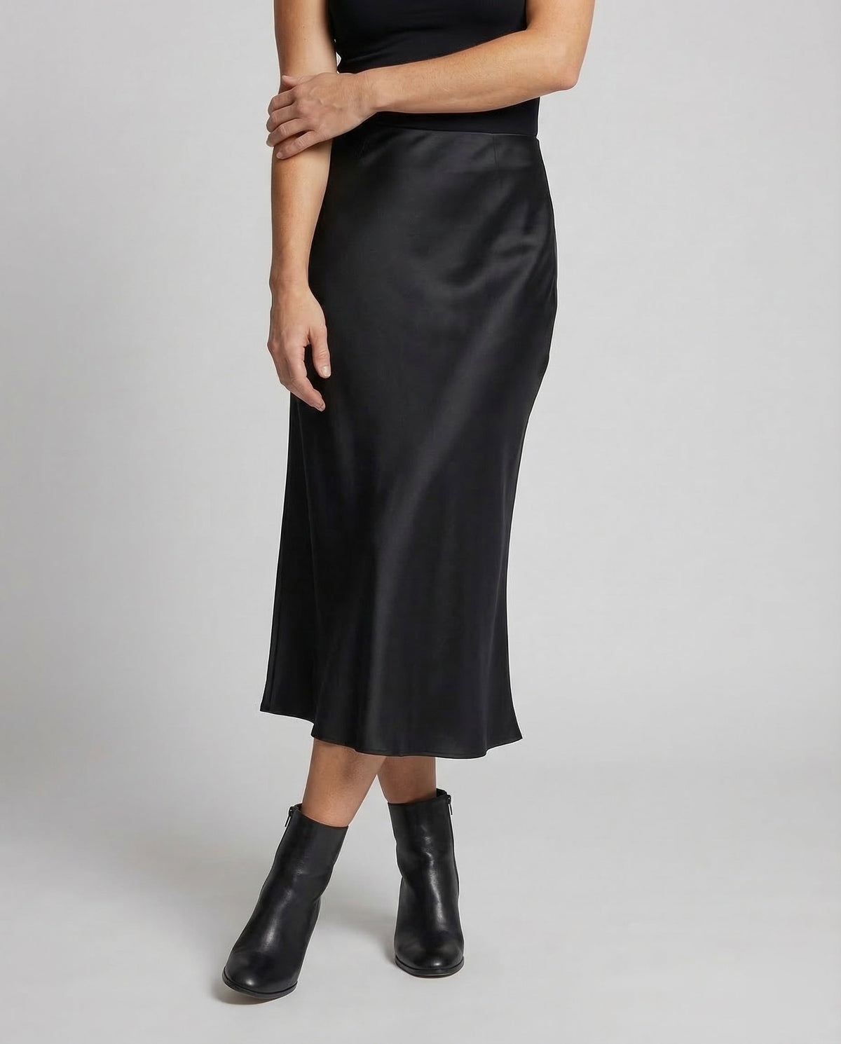 Women's Satin Midi Slip Skirt with Soft Flared Hem