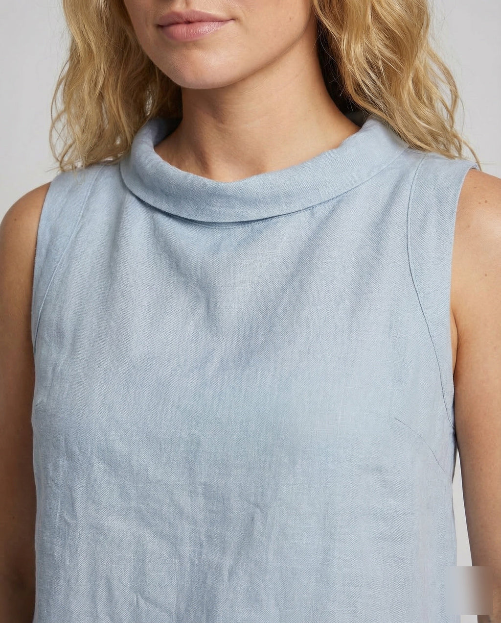 Women's Sleeveless Blouse with Folded Round Neckline and Relaxed A-Line Fit