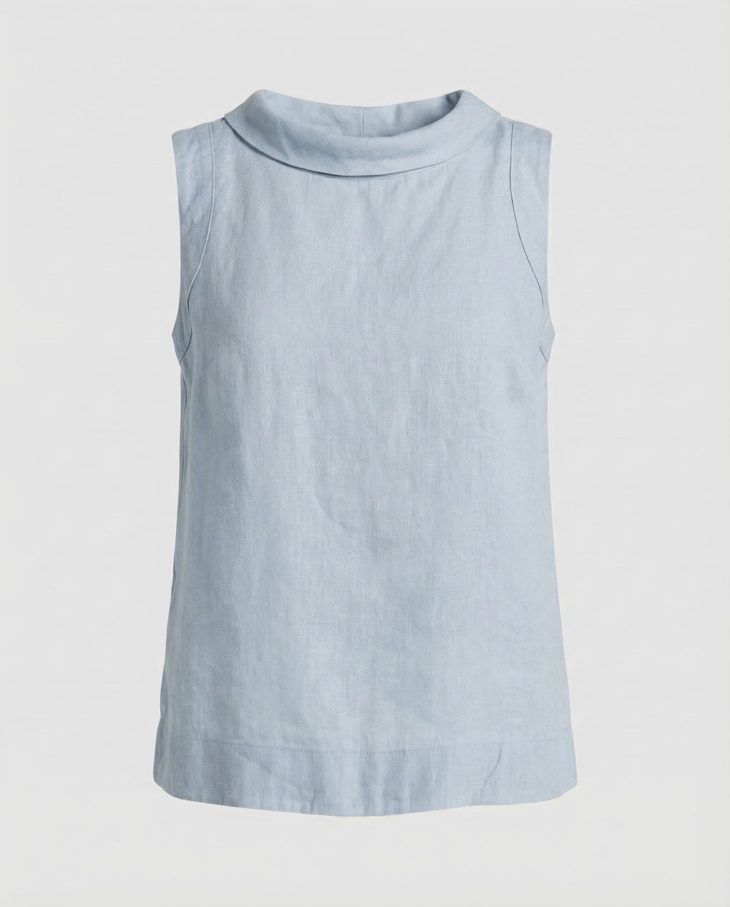 Women's Sleeveless Blouse with Folded Round Neckline and Relaxed A-Line Fit