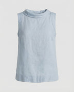 Women's Sleeveless Blouse with Folded Round Neckline and Relaxed A-Line Fit
