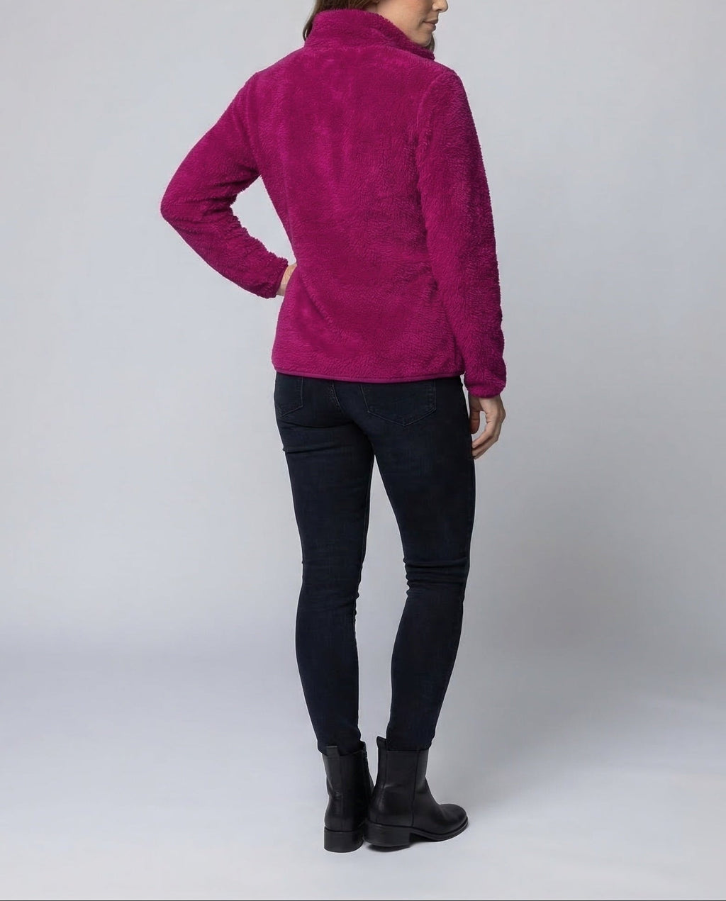 Women's Plush Fleece Jacket with High Stand Collar and Full Zip