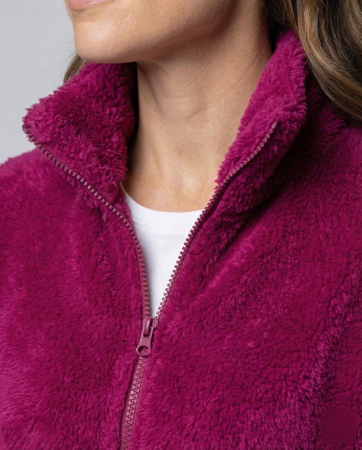 Women's Plush Fleece Jacket with High Stand Collar and Full Zip