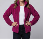 Women's Plush Fleece Jacket with High Stand Collar and Full Zip