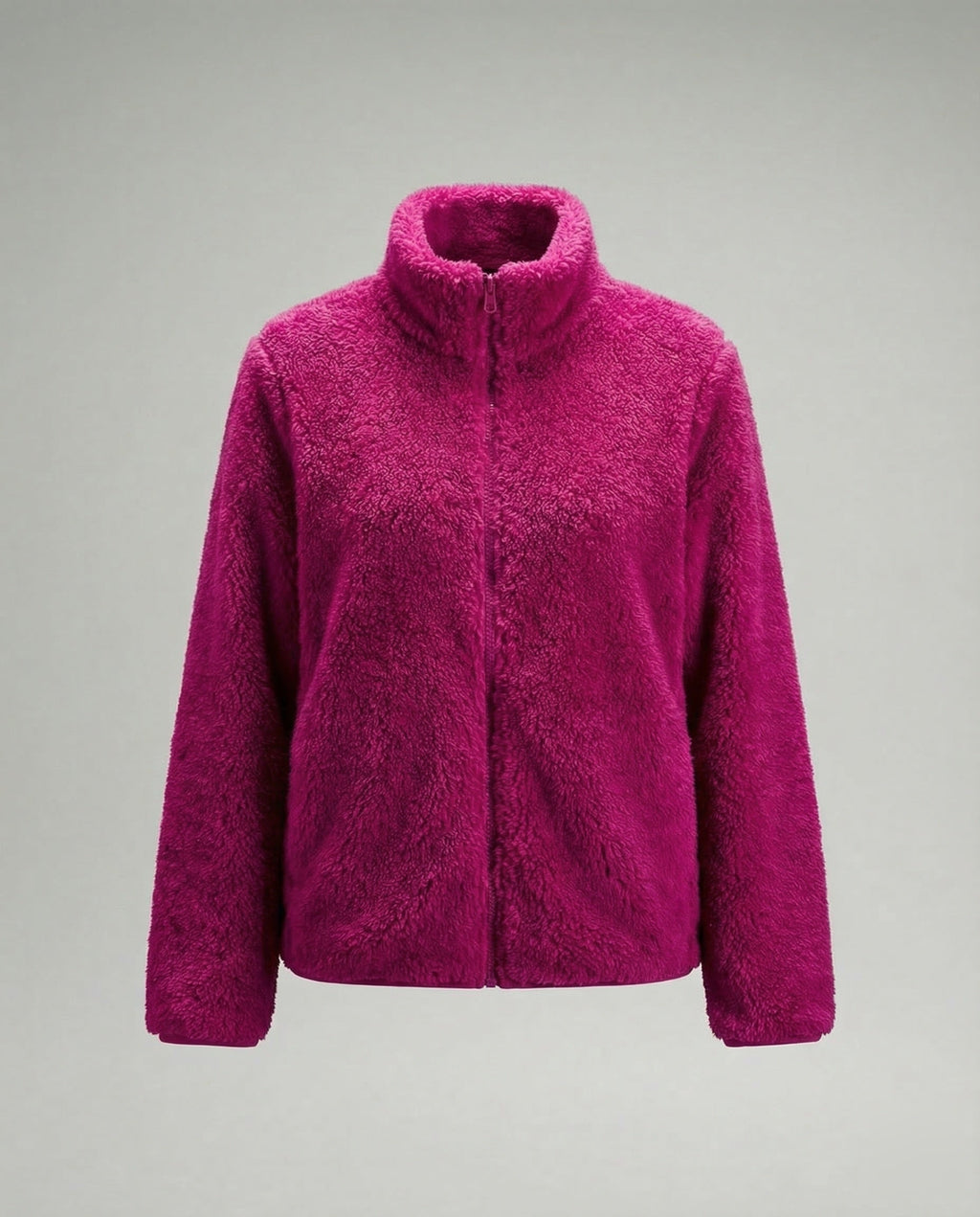 Women's Plush Fleece Jacket with High Stand Collar and Full Zip