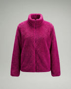 Women's Plush Fleece Jacket with High Stand Collar and Full Zip