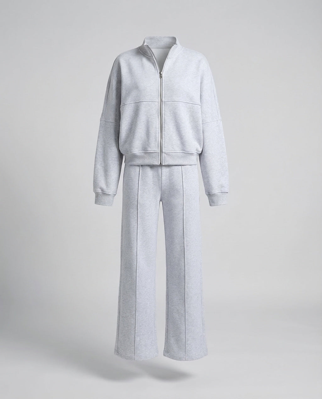 Women's Two-Piece Sweat Set with Cropped Zip Jacket and Wide-Leg Trousers